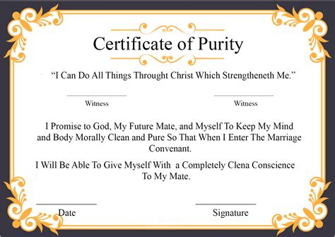 Printable Purity Pledge Certificate